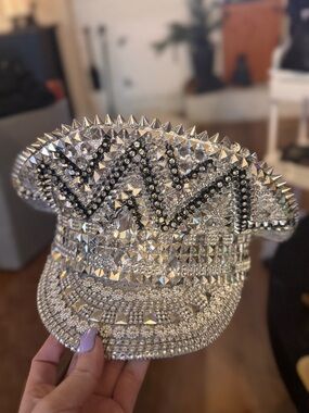 Embellished Silver Crystal Studded Captain Hat